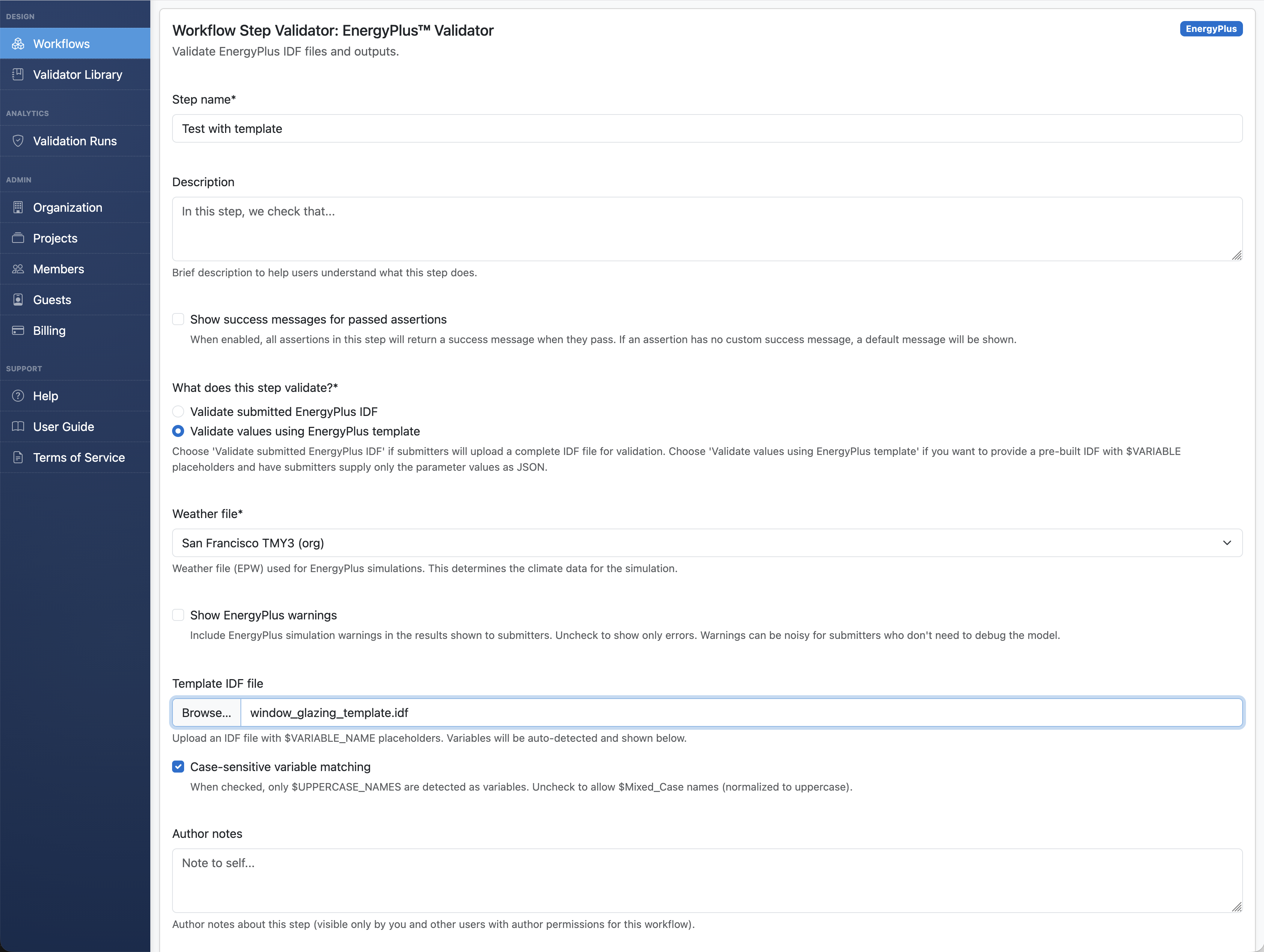 Configuring an EnergyPlus validation step in Validibot