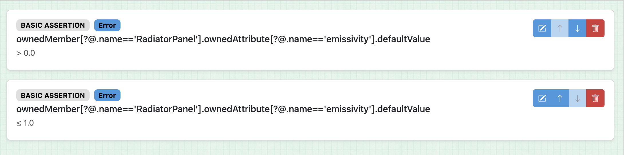 Validibot assertions screenshot