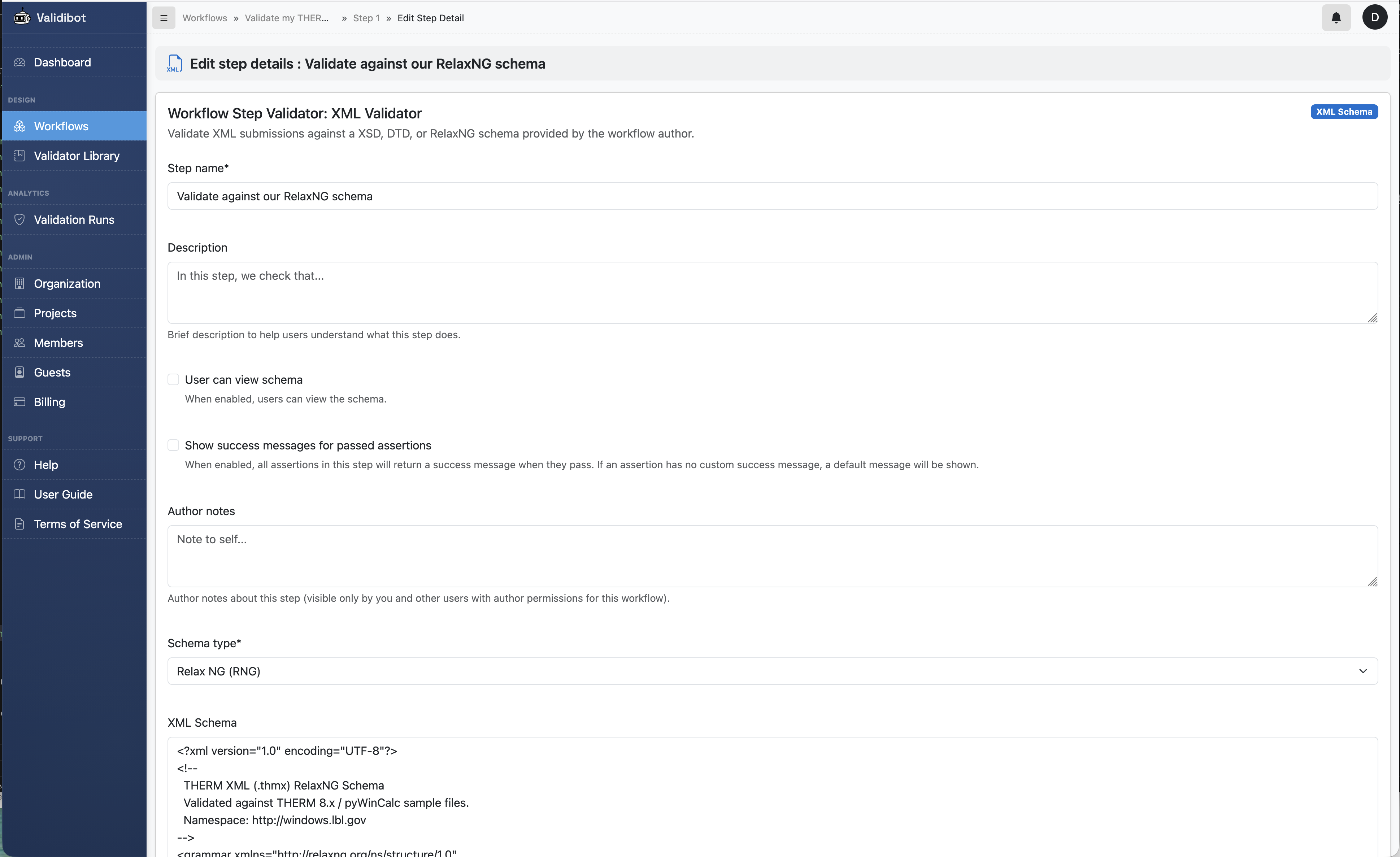 Screenshot of Validibot in use