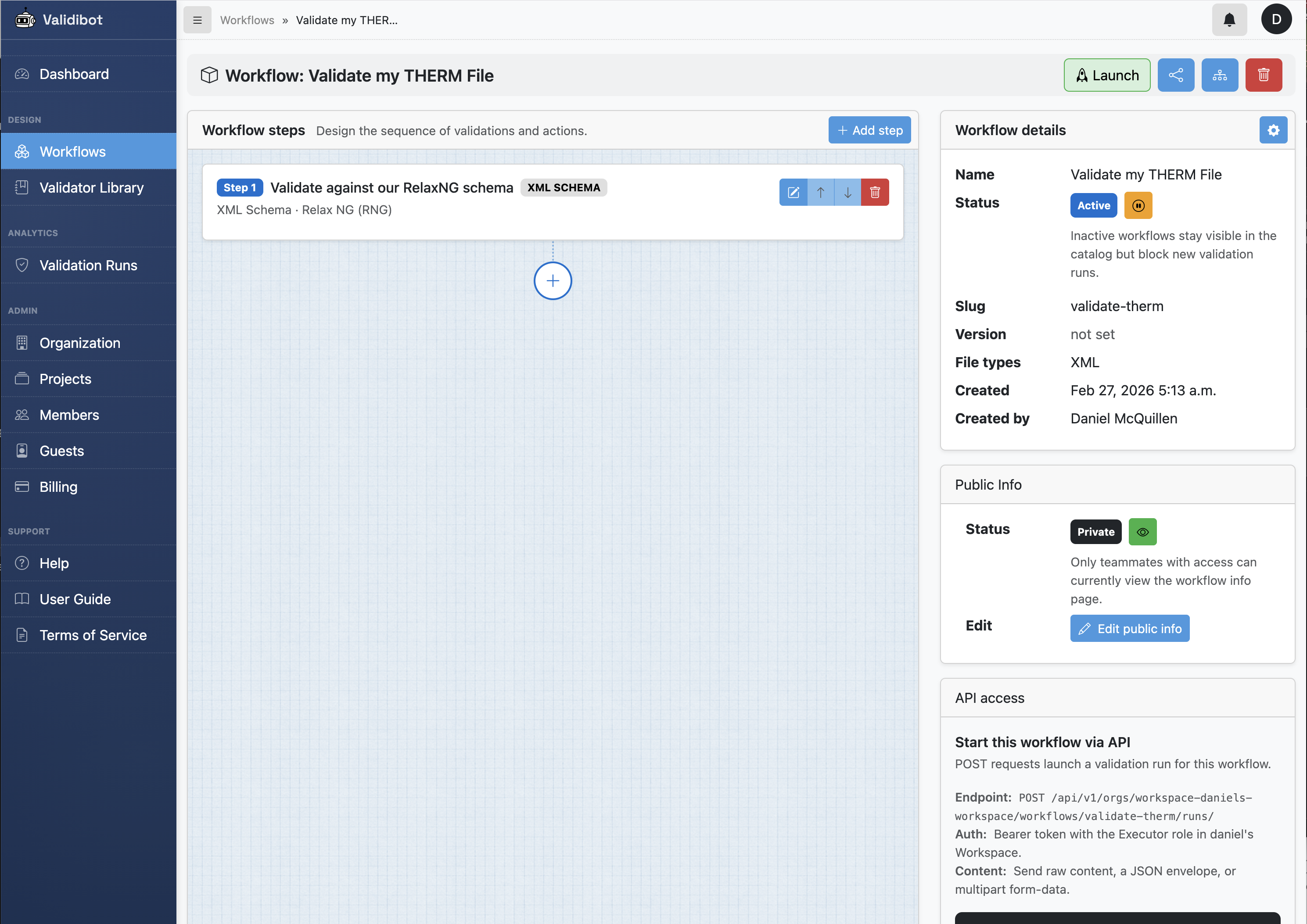 Screenshot of Validibot in use
