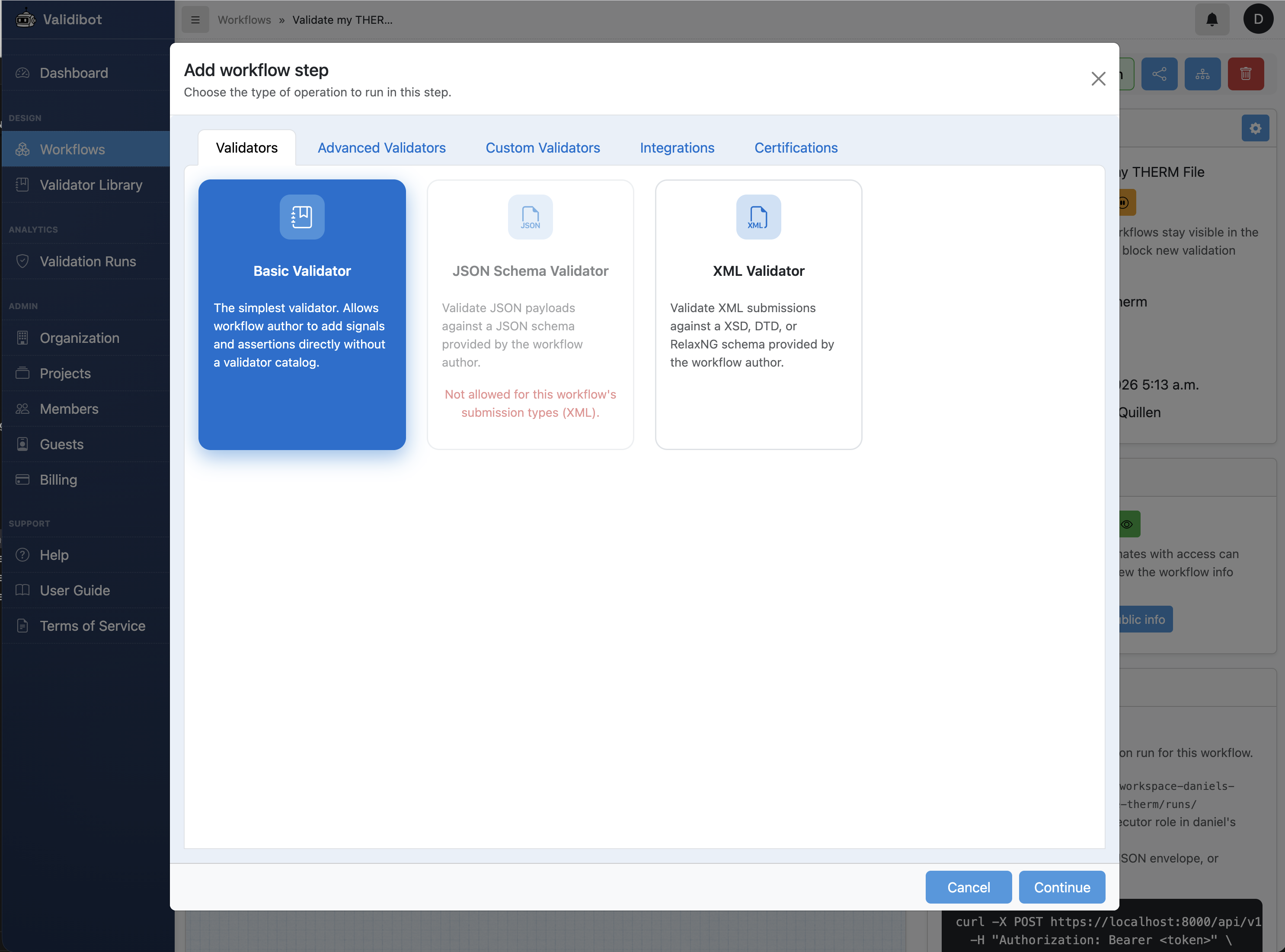 Screenshot of Validibot in use