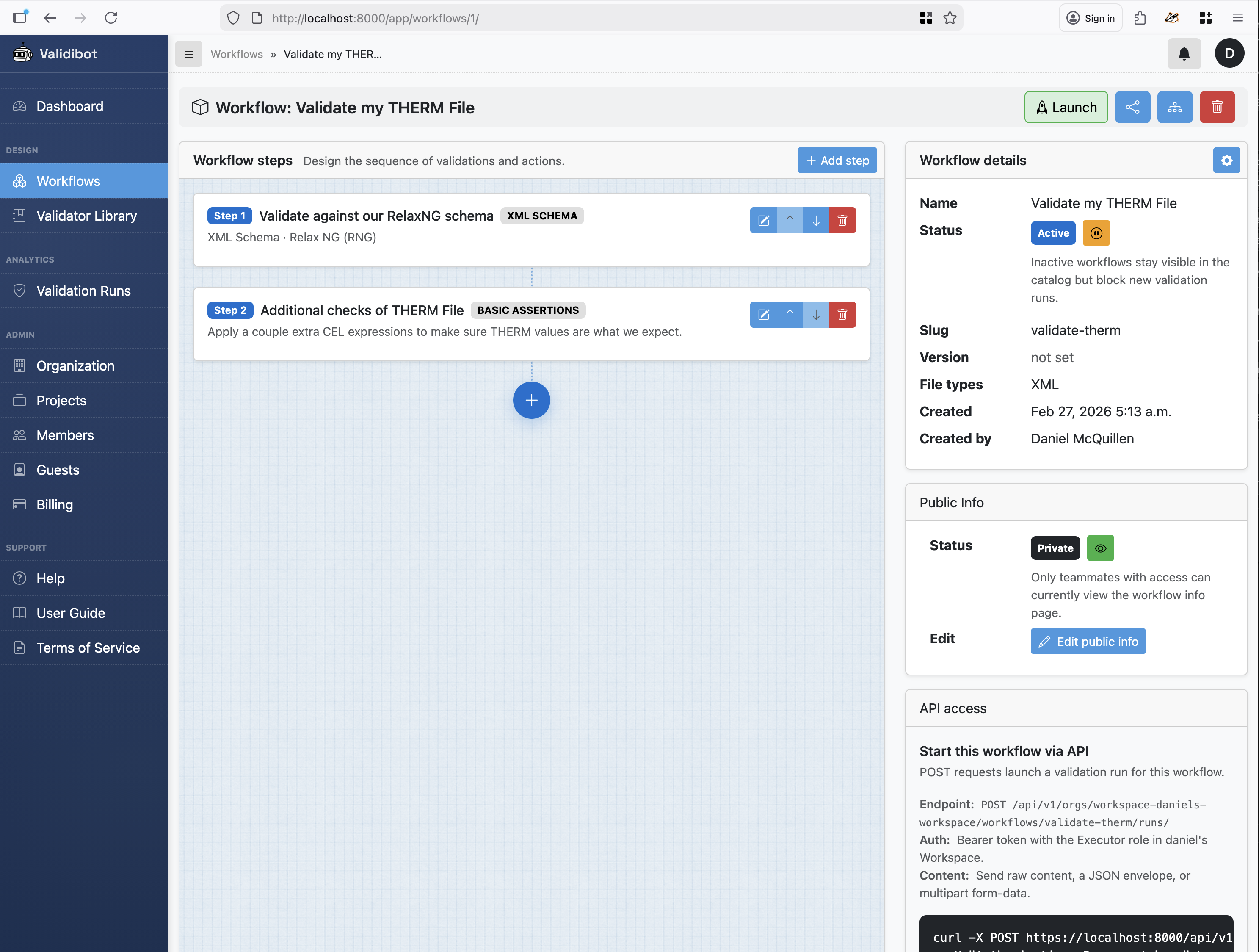 Screenshot of Validibot in use