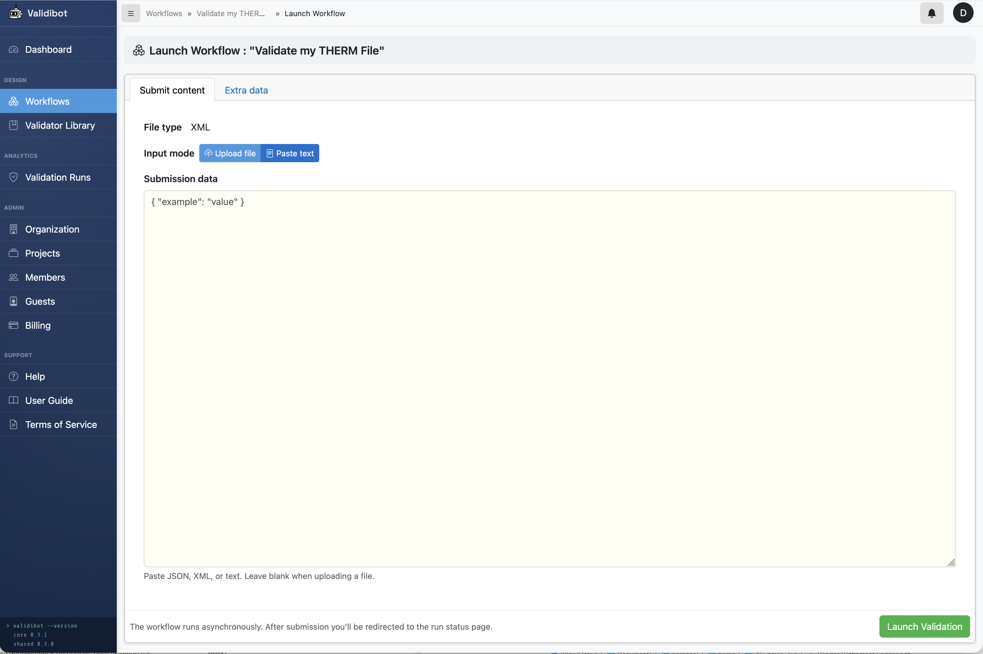 Screenshot of Validibot in use