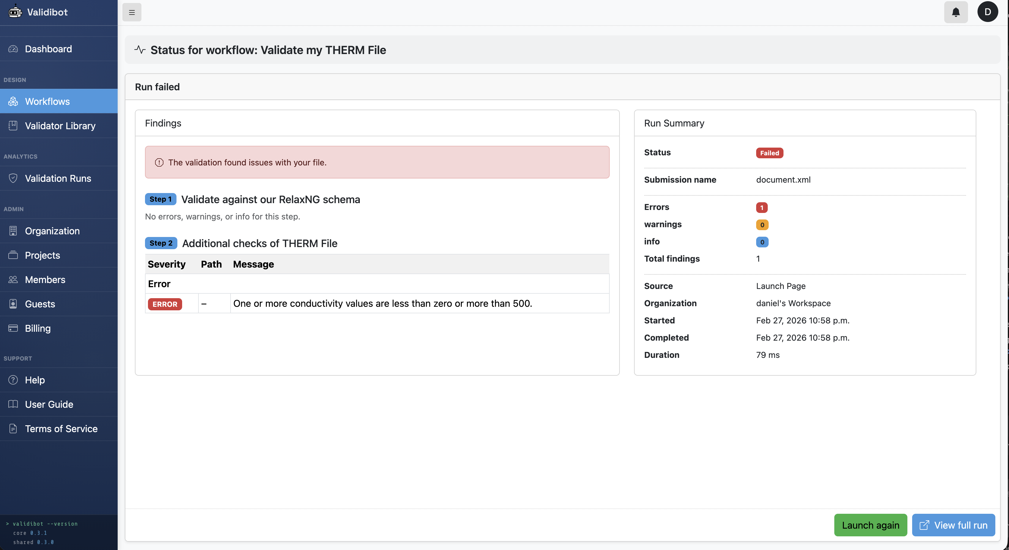 Screenshot of Validibot in use