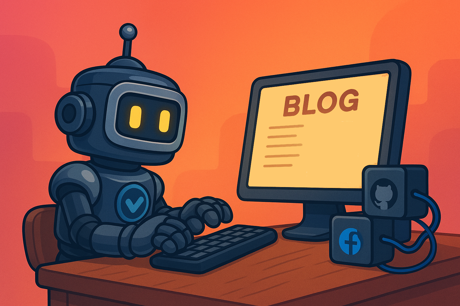 Illustration of the Validibot robot blogging.