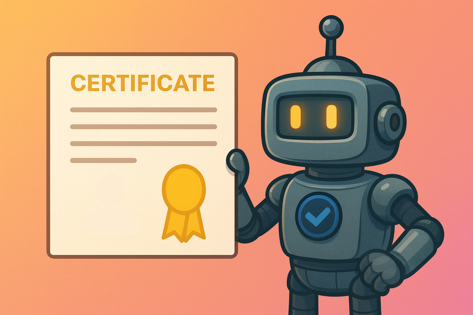 Illustration of the Validibot robot holding a certificate