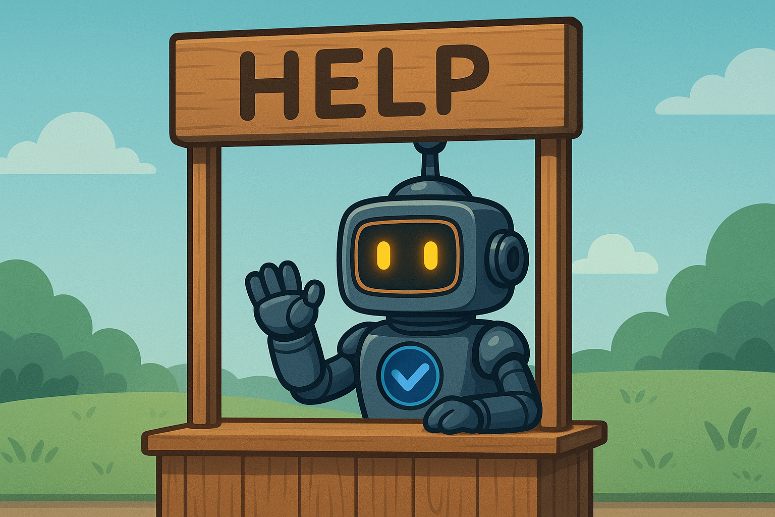 Illustration of the Validibot robot behind a help sign.